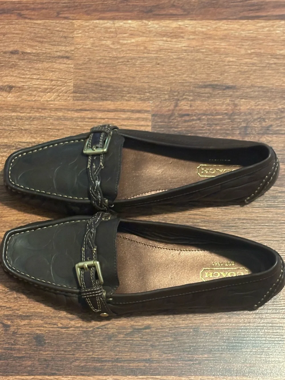 Coach Saidey Brown Leather Monogramed Embossed Flats Size 8.5